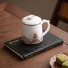 Suet jade ceramic teacup personal office mug with lid Dehua white porcelain water cup household cup