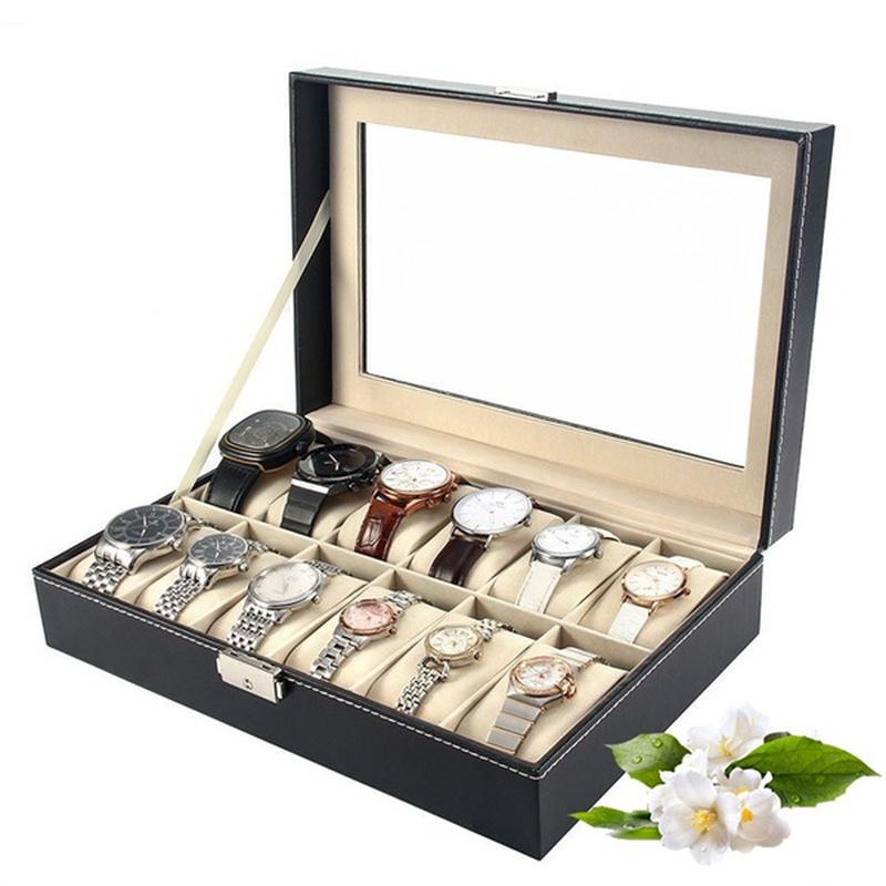 2/3/6/12 Slots Leather Watch Black Box Case Display Organizer Storage Tray for Men & Women
