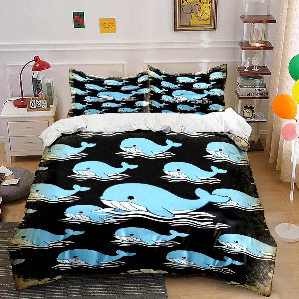 Blue whales on black. Bedding sets Duvet cover sets Duvet covers Pillowcases(1 * Duvet Cover 2 * Pillowcases without duvet insert)