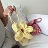 Casual Plaid Drawstring Floral Handbag Large Capacity Portable Cute Flower Handbag Shopping Vacation Travel