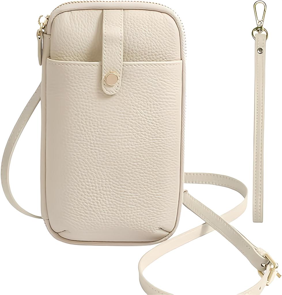 vimare Smartphone Shoulder BagPouch, Lightweight 180g, Genuine Leather, Women's, Phone Bag, Crossbody Bag (Ivory)