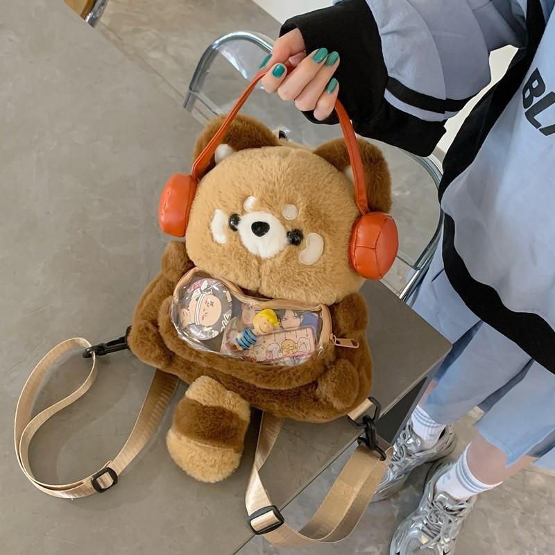 Plush Raccoon Little Backpack With Earphones For Practical Inner Storage