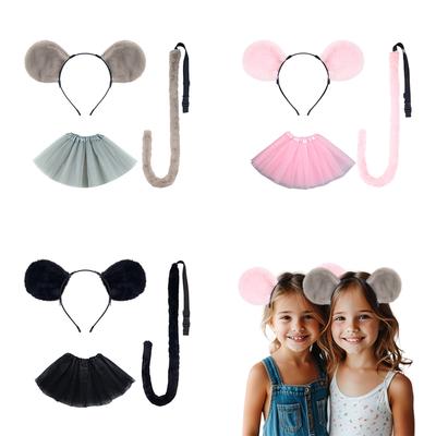 Kids Mouse Costume Accessories Set Mouse Ears Headband Tail Tutus Animal Fancy Costume Kit for Halloween Cosplay Party