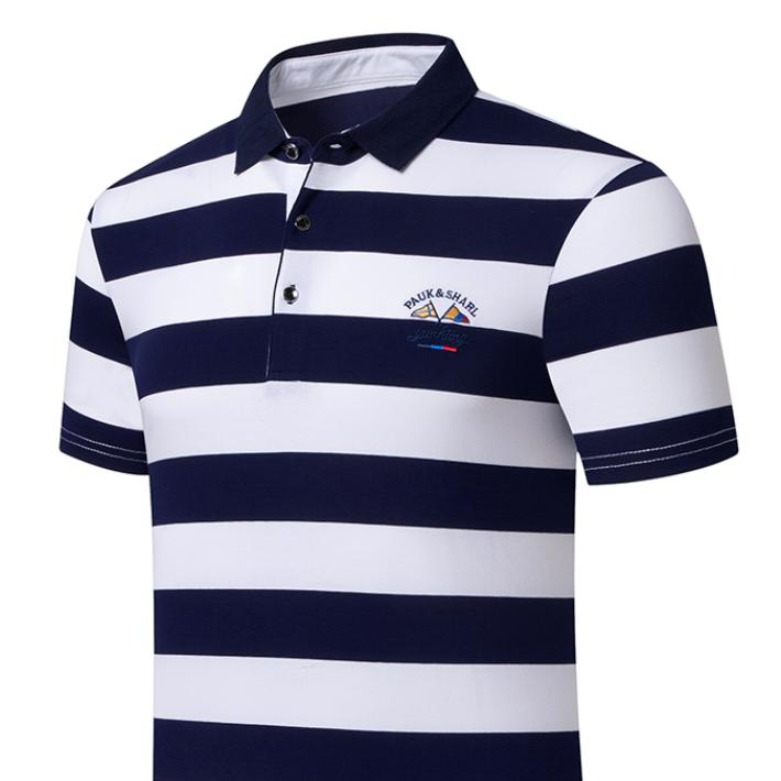 Tricou polo pentru bărbați, de vară, cu mânecă scurtă, brodat, lejer, cu dungi