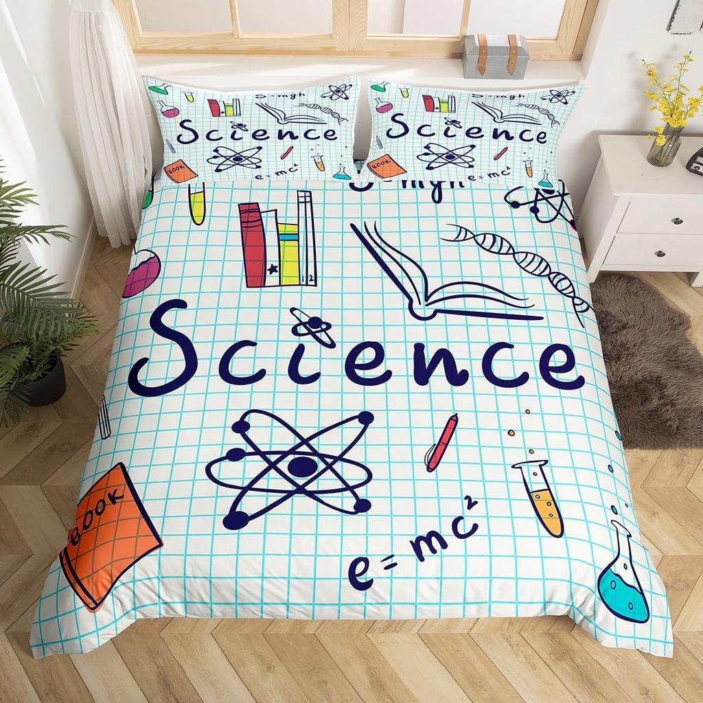 Science Formula Bedding Set Queen Chemical Elements Science Theme Duvet Cover for Boys Girls School Educational Dorm Room Decor