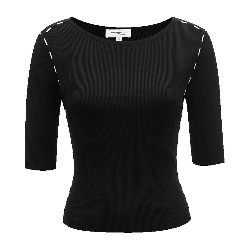 VEROMODA Slim-Fit Contrast Trim Half-Sleeve Knit Top
