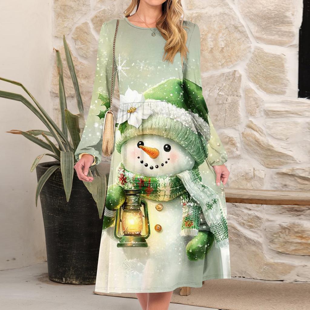 Women's Christmas Printed Fashionable Loose Round-neck Dress