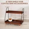 2-Tier Farmhouse Coffee Bar Organizer, Wood & Metal Countertop Shelf for Kitchen & Bathroom, Rustic Display Tray for Mugs