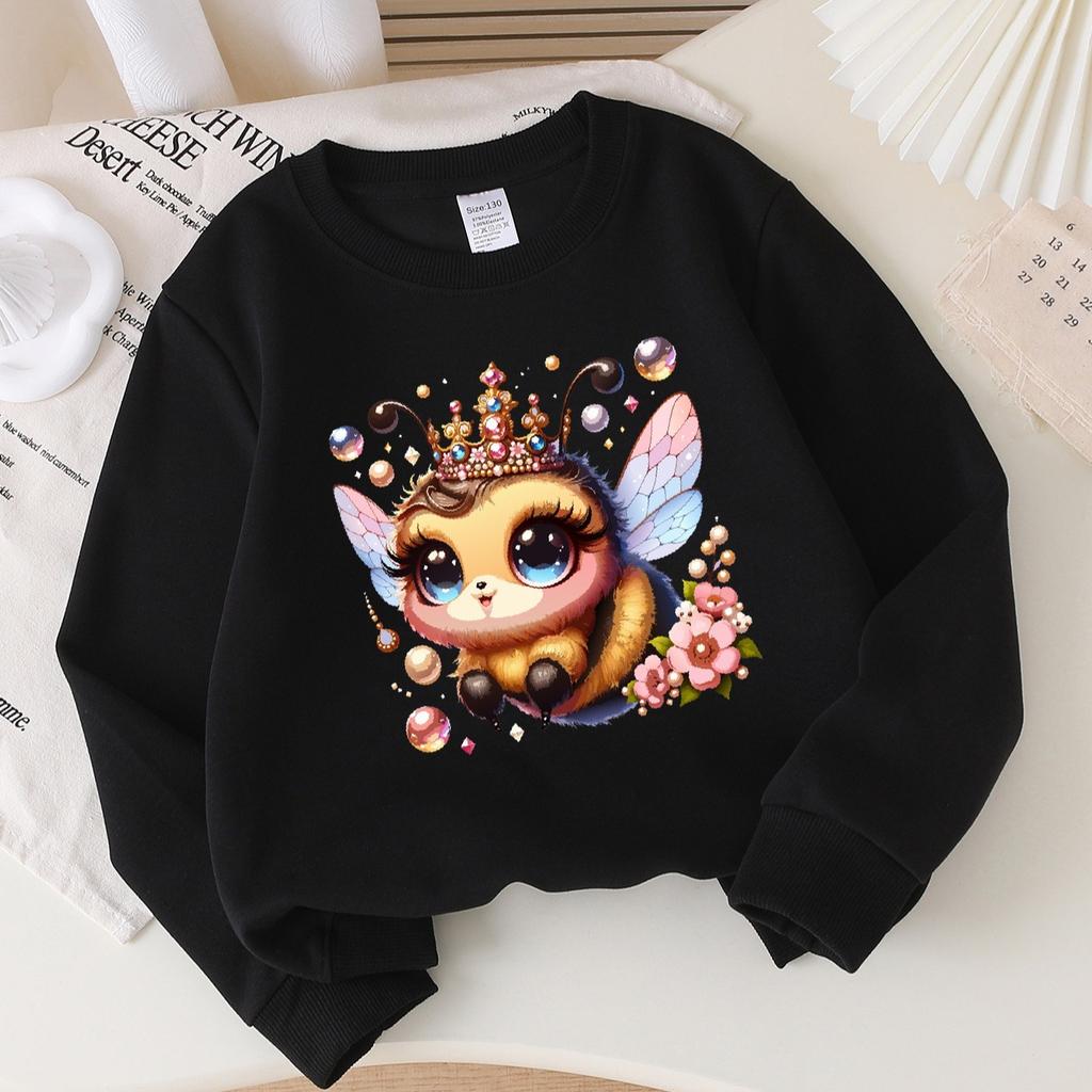 Kids Crewneck Long Sleeve Sweatshirt,Cute Cartoon Little Bee Graphic Print
