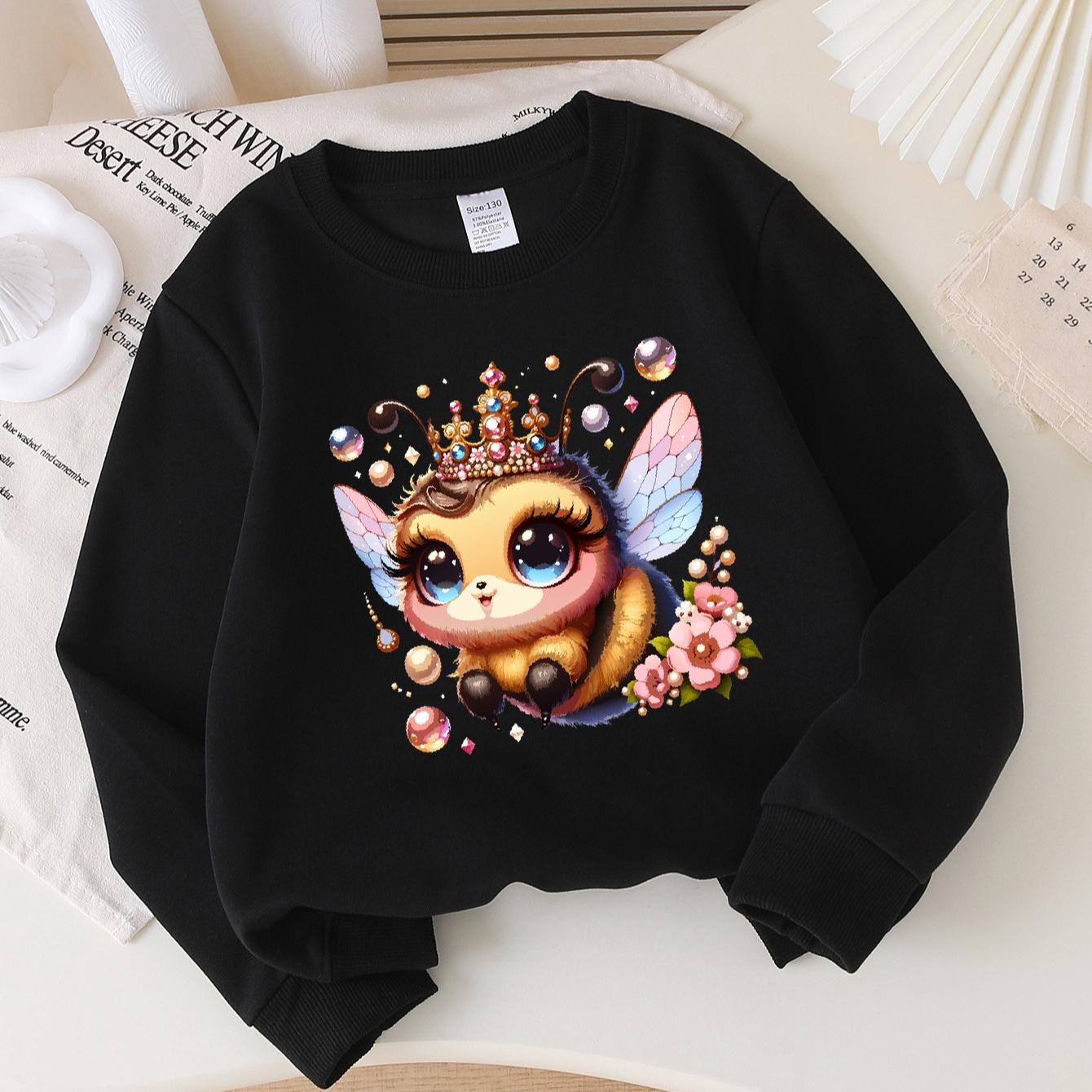 Kids Crewneck Long Sleeve Sweatshirt,Cute Cartoon Little Bee Graphic Print 110