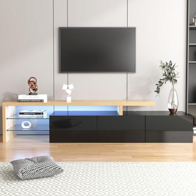 TV Schrank, TV Lowboard mit LED-Beleuchtung, Moderner Fernsehtisch mit Glasregal, TV Tisch für Wohnzimmer und Esszimmer