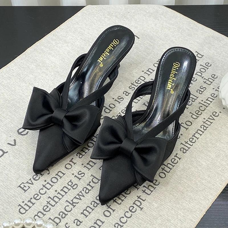Fashion 2025 New Summer Pointed Toe Women Slippers Fashion High Heels Party Pumps Mules Slide Shoes