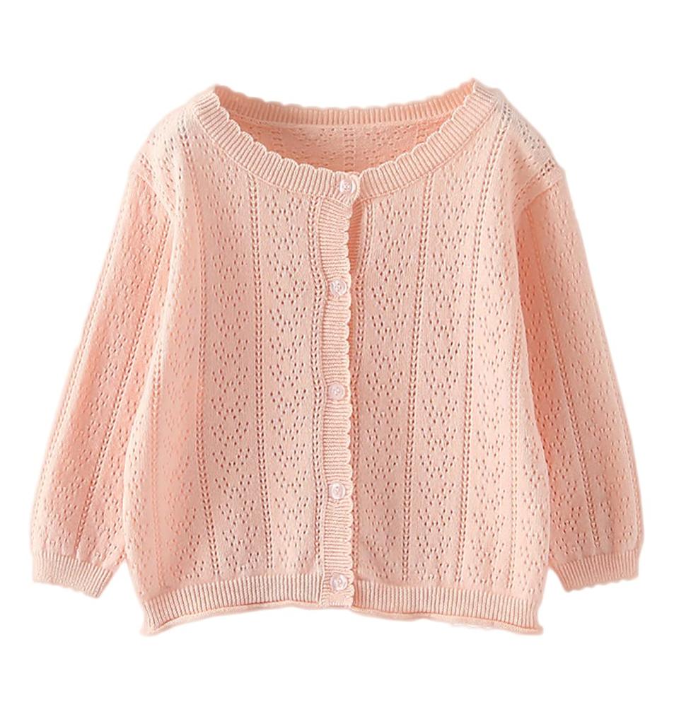 YuWan Long Sleeve Open for Toddlers and Suitable for Kindergarten and Air Conditioning and Pink Girls' Cardigan, Top, Kids' Outerwear, Front,