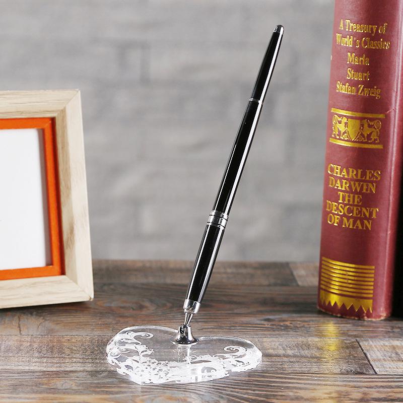 Metal and Acrylic Heart Crystal Pen Holder Set for Office Desk