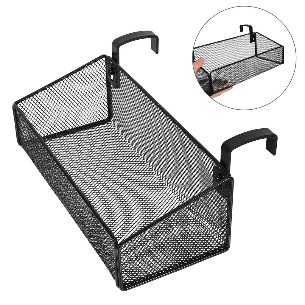 Bedside Hanging Storage Basket Black Metal Organizer Rack for Dorm Bunk Bed Desk Phone Book Holder Space Saving Multi Purpose