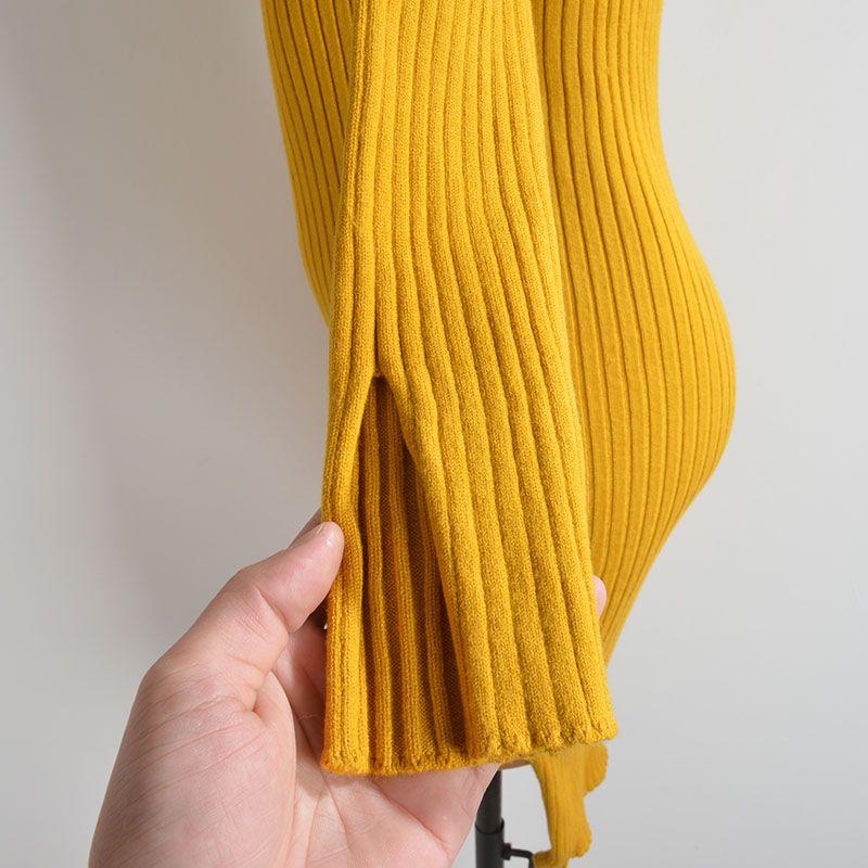 Fall and Winter New Arrival Pure Color Turtleneck Long Sleeves Knitting Dress Women's Clothing Silm Slim Looking Slit Sheath Skirt