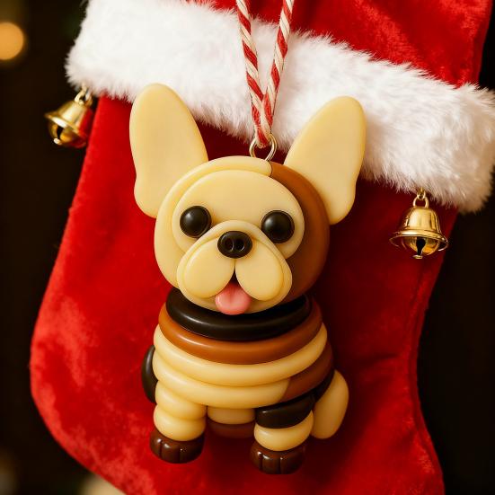 Bulldog Ornament Set French Style Button Puppy Hanging Pendant Home Party Christmas Holiday Decoration