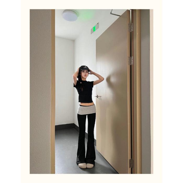 2025 Summer Women s Low-Waist Micro-Flare Wide-Leg Pants - Trendy American High Street Style Medium черный стандартный