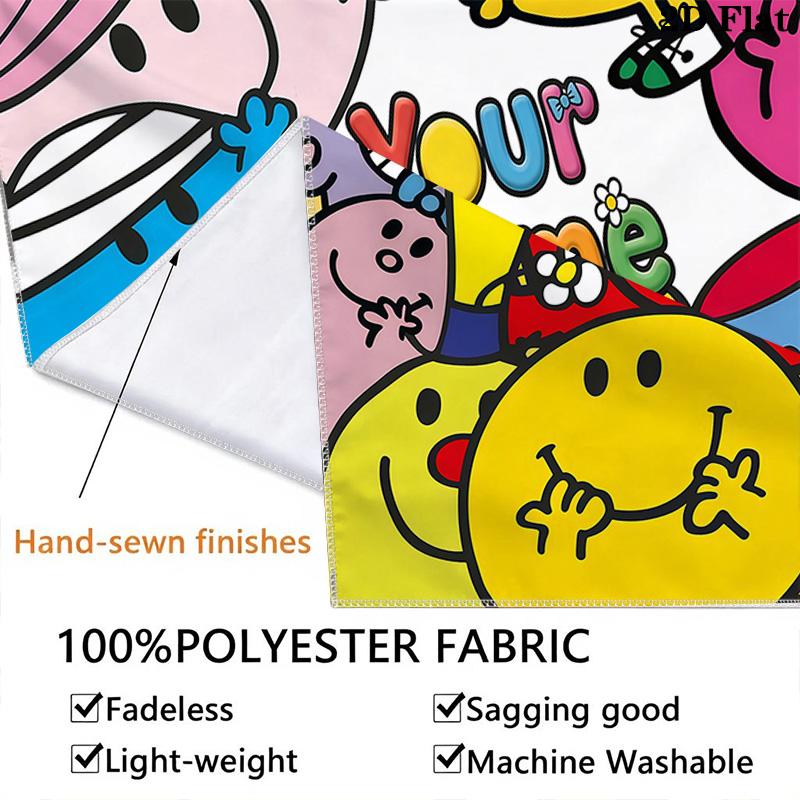 Mr. Men Little Miss Custom Name Wall Tapestry Aesthetic Wall Hanging Printed Fabric Blanket Decorative Tapestries for Bedroom Living Room Home Decor