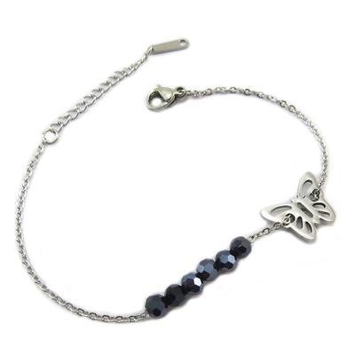 [P4881] - Dark Gray Silver 'Butterfly' Steel Bracelet - 13x10 Mm
