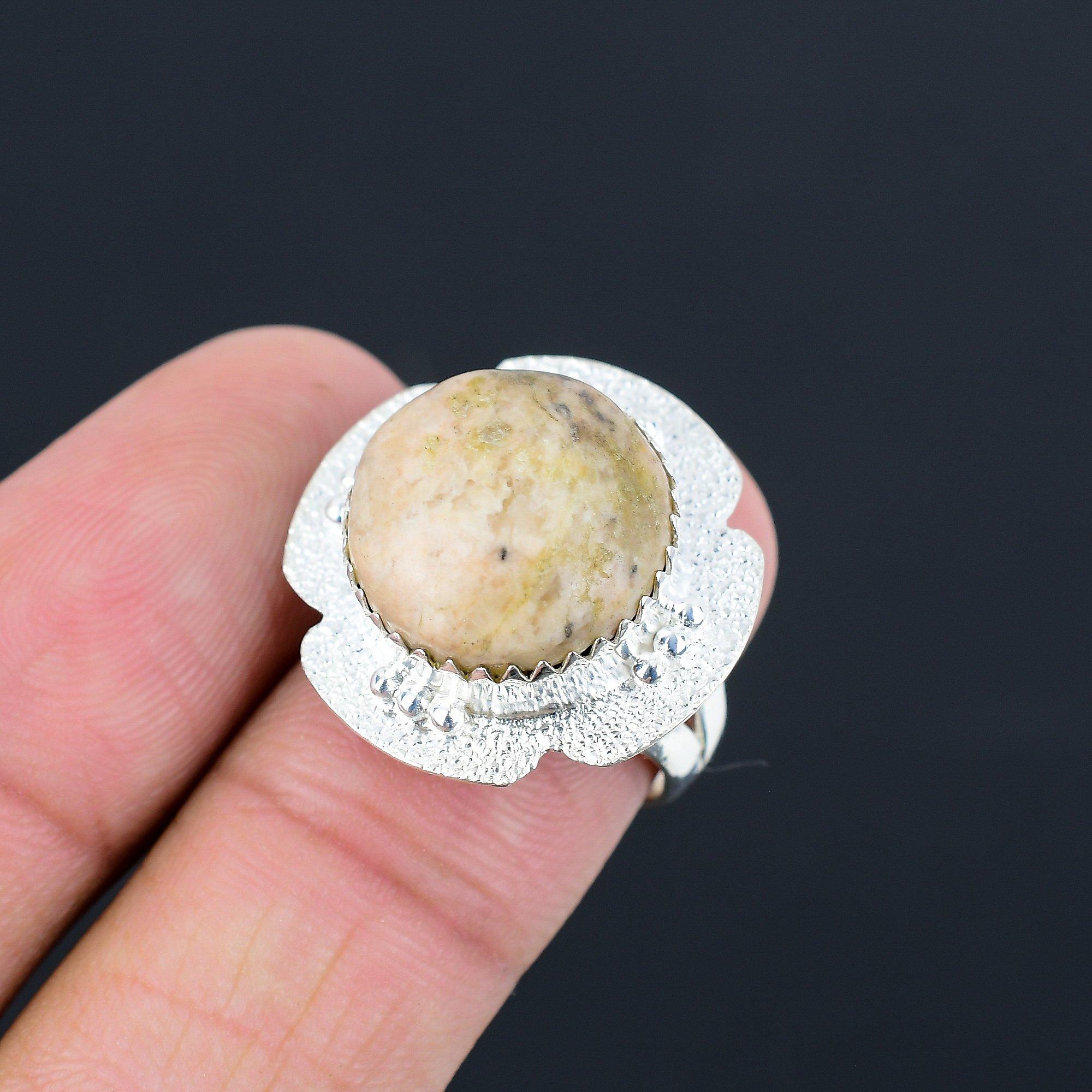 Peanut Wood Jasper Stone Stackable Elegant Ring Jewelry 925 Sterling Silver US 7 7