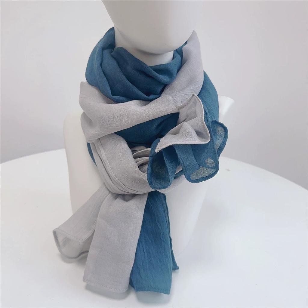Korea Design New Spliced Scarf Long Two-Tone Cotton Warm Contrast Color Shawl Women's Scarves 75*190cm