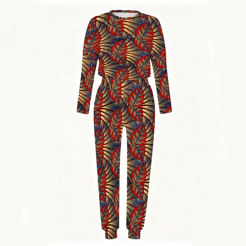 Female Round Neck Long Sleeve Sweatshirt And High Waist Straight Trousers Two Piece Everyday Leisure Outfit