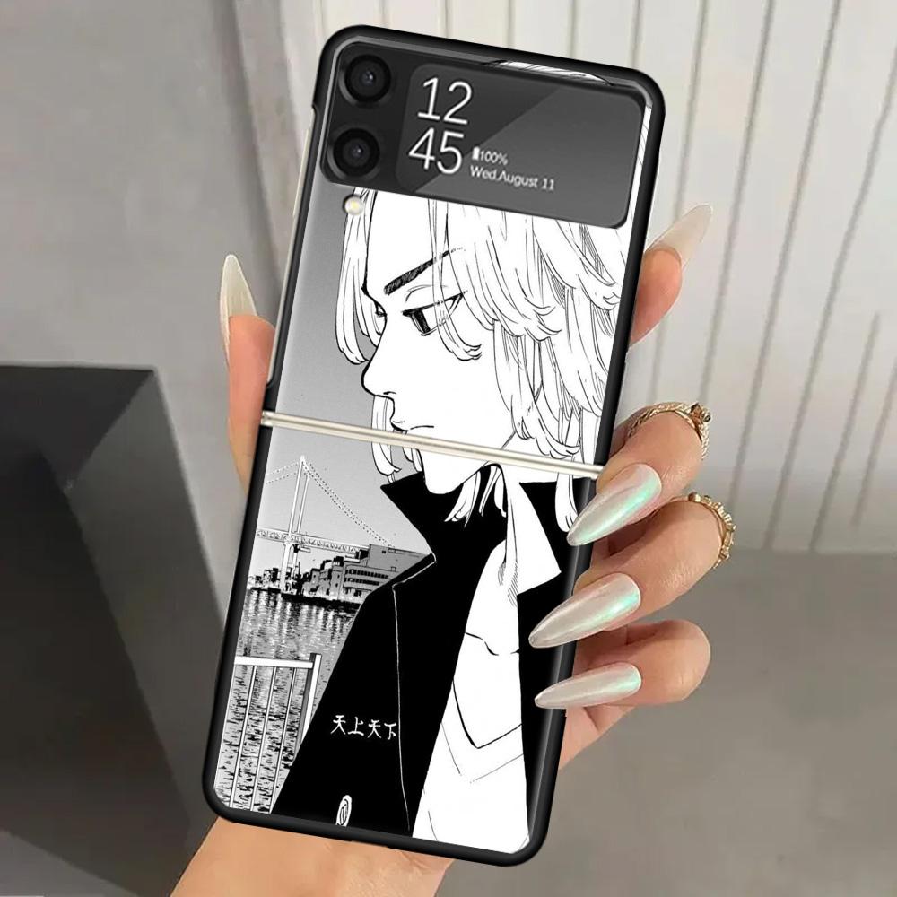 Tokyo Aevengers Black Anime Hard PC Phone Case For Samsung Galaxy Z Flip 7 6 5 4 3 Black ZFlip7 ZFlip6 Flip5 Flip4 Flip3 5G Prin