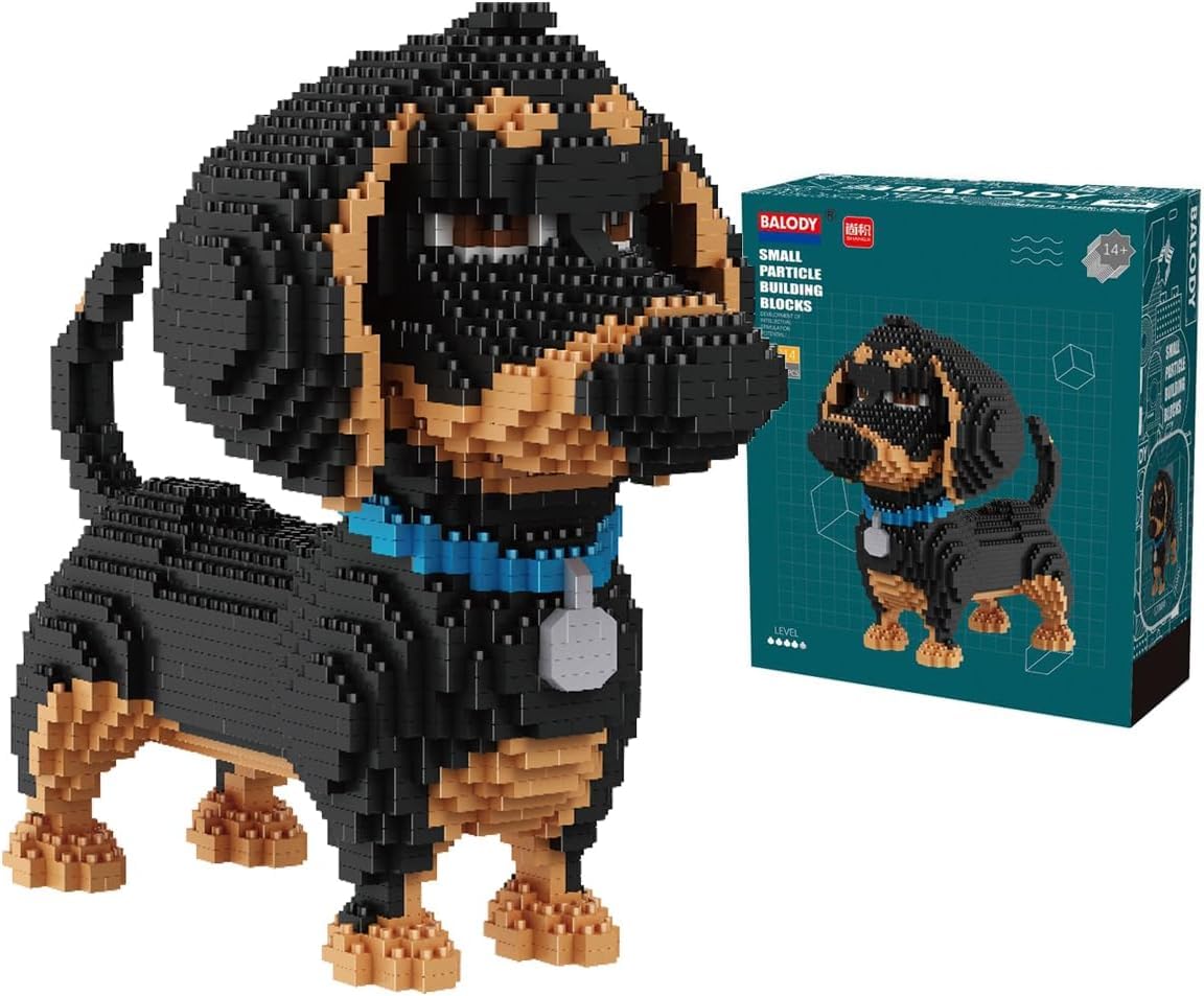 SeaRain Dog Building Blocks, Animal Mini Blocks, Kids DIY Gift, Assembly Gift (Dachshund)