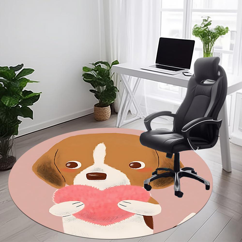 1pc Puppy Heart Office Round Area Rug, Under Office Chairs Bedroom Living Room Home Decor, Room Deco