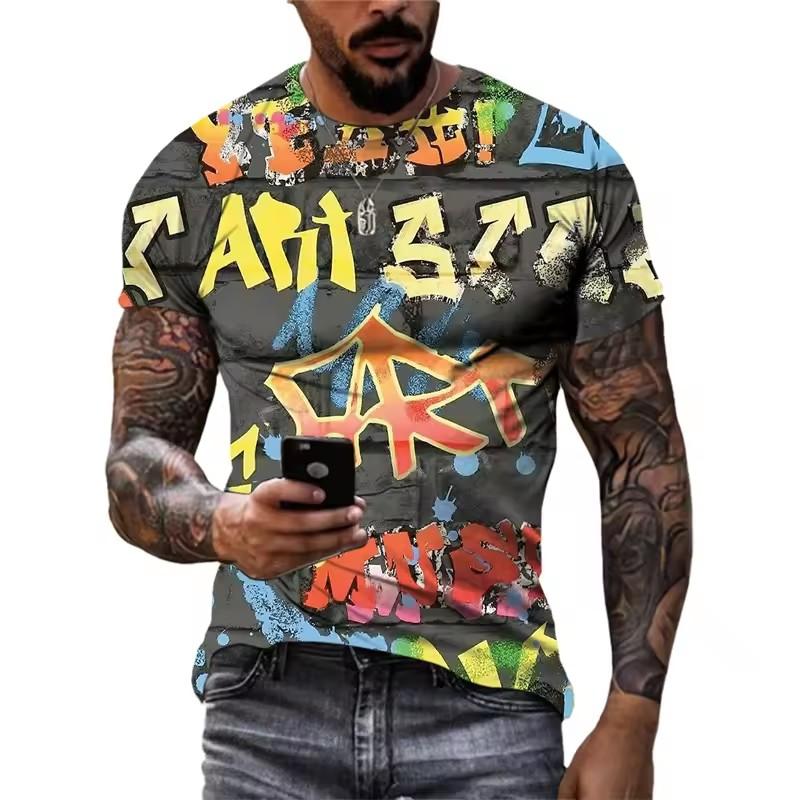 Summer 3D Printed Graffiti Men T-shirts Trend Fashion Casual Street Art Oversized T Shirt Hip Hop Harajuku O-neck Tees