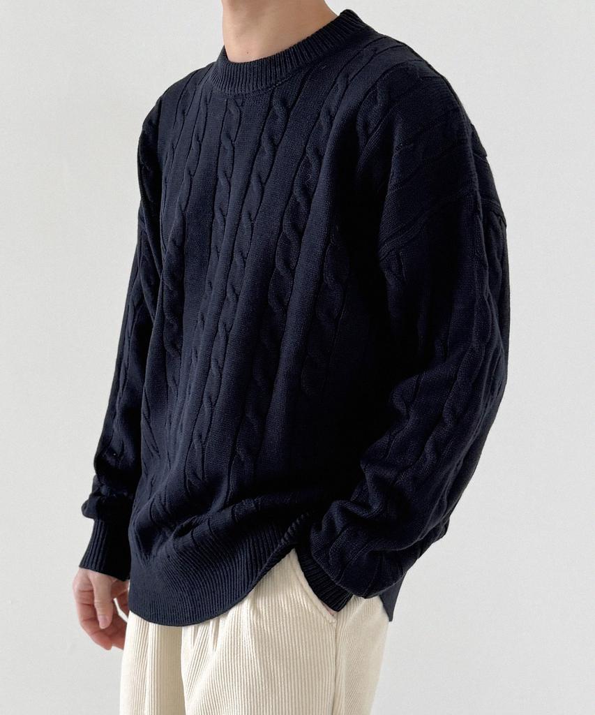ORIGINALDAY Oversized Round Cable Knit Navy