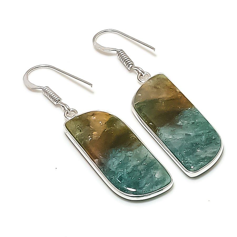 Серьга из натурального зеленого авантюрина 925 пробы стерлингового серебра 1,97  AE-11602