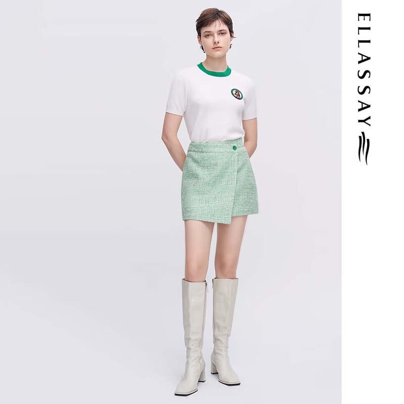 ELLASSAY Flowline Tweed High-Waist Skirt