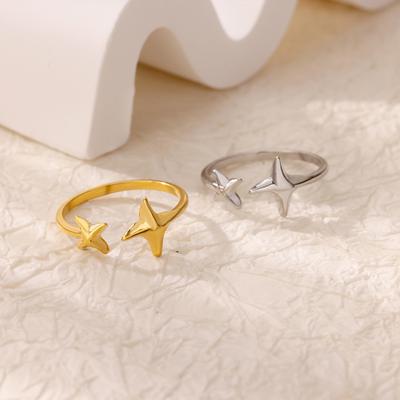 Free Shipping Cute Star Open Ring for Women Stainless Steel Gold Color Starfish Popular Ring New Fashion Zircon Acceessory Gift