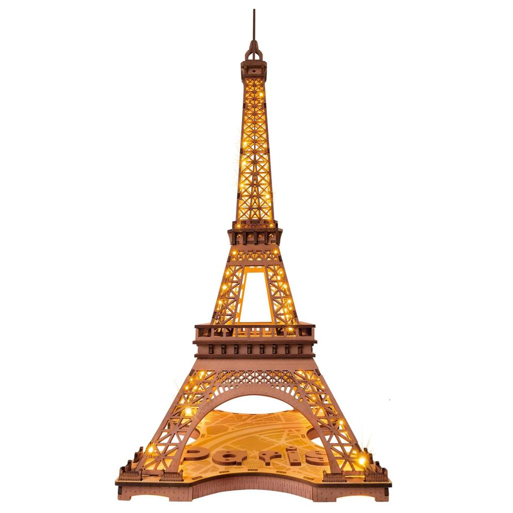 ROBOTIME 3D Wooden Puzzle Eiffel Tower with LED Light Up, Large DIY Toy, Christmas Birthday Gift for Kids and Adults (TGL01-Lighted)