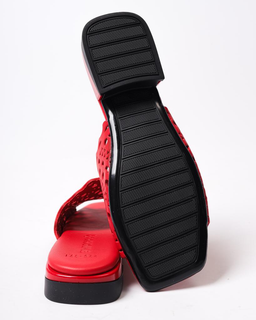 Evromoda 218225 36 Red Leather Perforated Open Slippers
