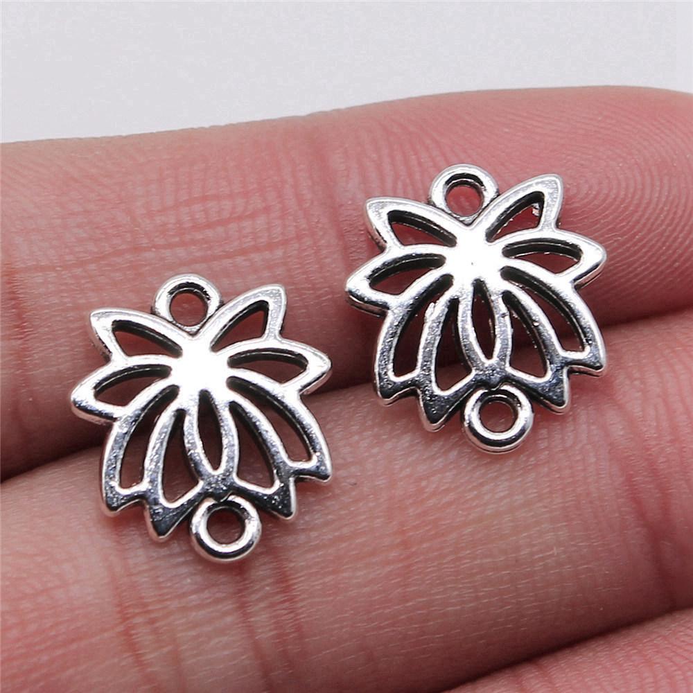 Flower Petal Connectors Botanical Themed Antique Bronze Zinc Alloy Jewelry Making Connect Charms Extender Connectors