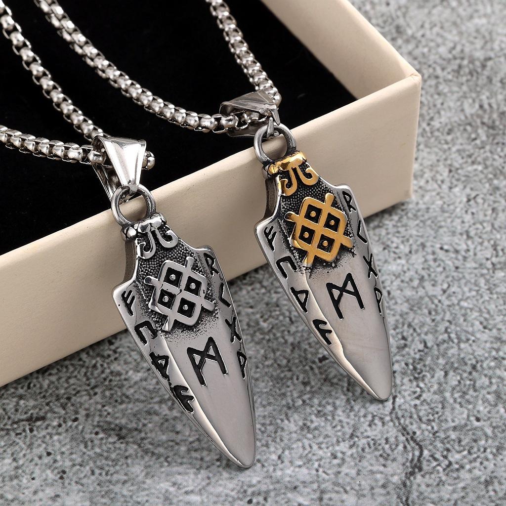 Vintage Stainless Steel Mens Necklace Double Sided Viking Style Celtic Knot Pendant