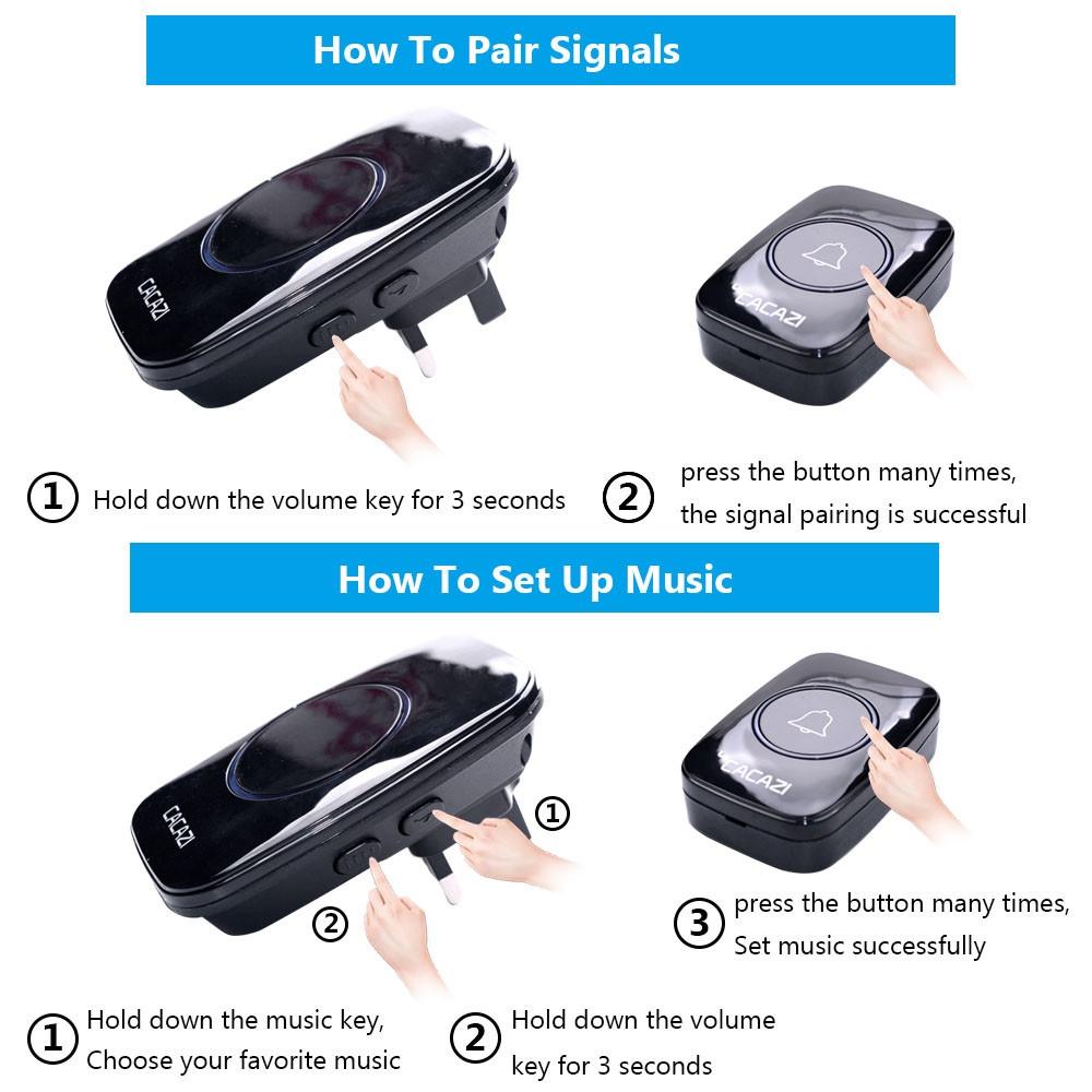 Wireless Doorbell, Waterproof Doorbell, 1 Button, 1 Receiver, 60 Ringtones, 5-level Volume Adjustment, European Standard Plug.