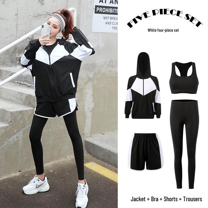 Women's Plus Size 5-Piece Yoga Set: Long Sleeve & Pants for Autumn/Winter Outdoor Gym Running