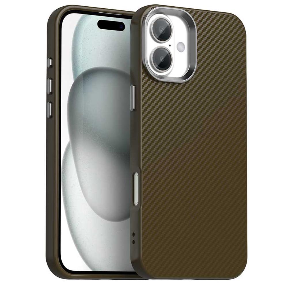 For iPhone 16 Plus Case Cell Phone Hybrid Back Cover Carbon Fiber Texture