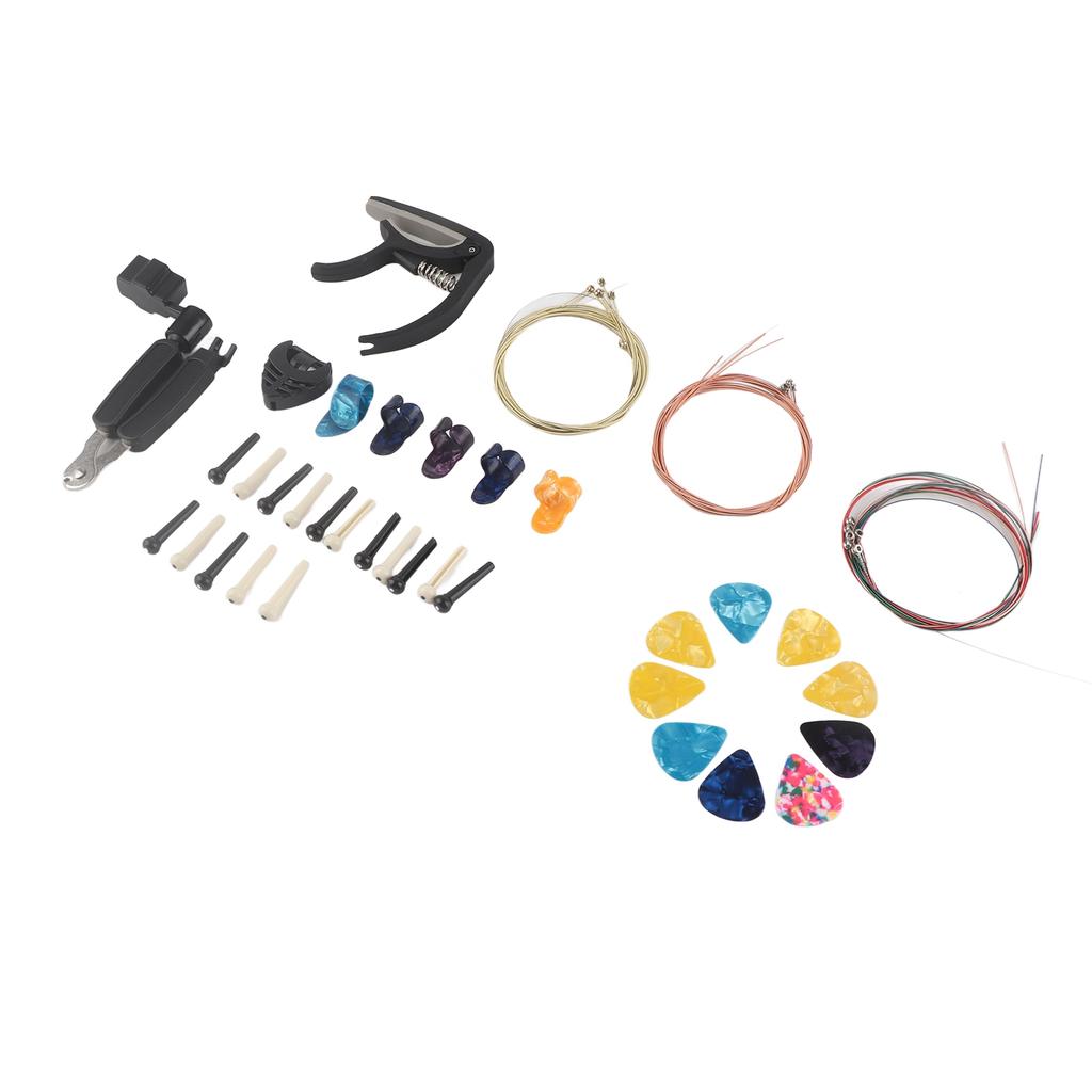 Guitar Accessory Kit 3 Set Metal Strings Bridge Pin Winder Capo Picks Replacement Pack