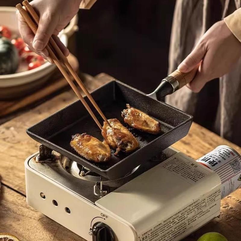 1Pc Cast Iron Pan Frying Tamagoyaki Omelette Black Non Stick Pan Fry Egg Pancake Kitchen Pot Cover Gas Cooker Induction