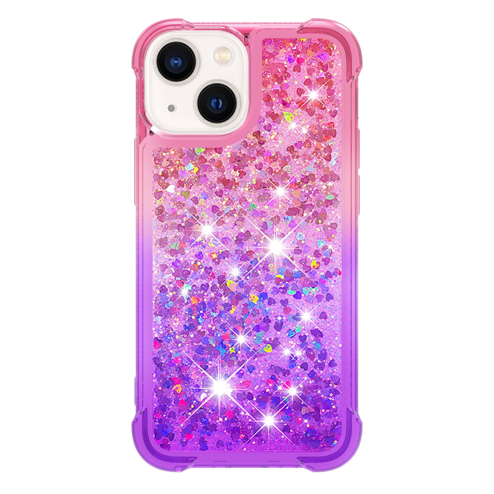 

For iPhone 15 Plus TPU Case Gradient Quicksand Phone Back Cover Pink+Purple