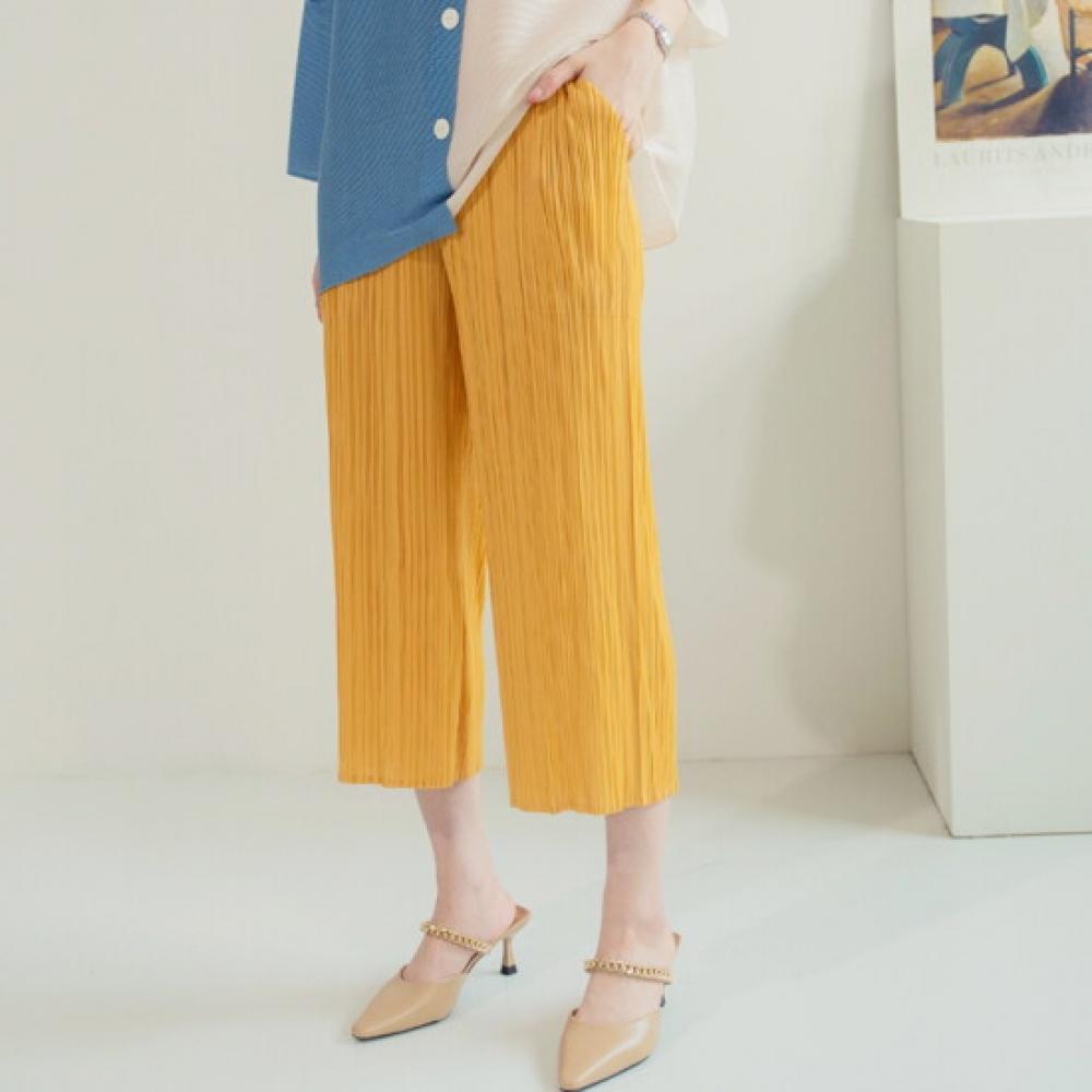 Plara Basic Wide Banding Pleats Pants