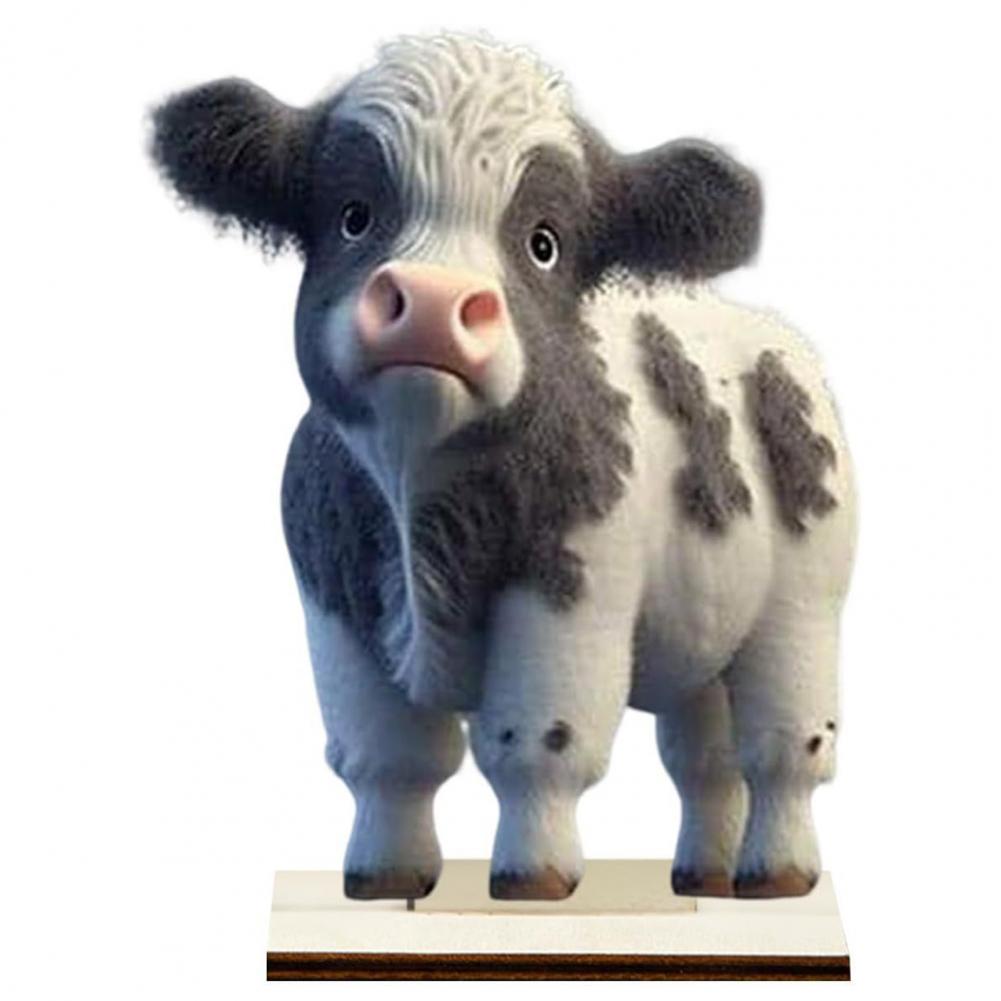 Christmas Ornament Holiday Decoration Ornament Adorable Cartoon Highland Cow Wooden Home Table Ornament with Fine Workmanship