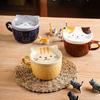300ml Cute Ceramic Cat Coffee Mug with Lid,Kawaii Coffee Mugs or Tea Cups for Cat Lovers,Funny Novelty Cat Breakfast Mugs for Gift
