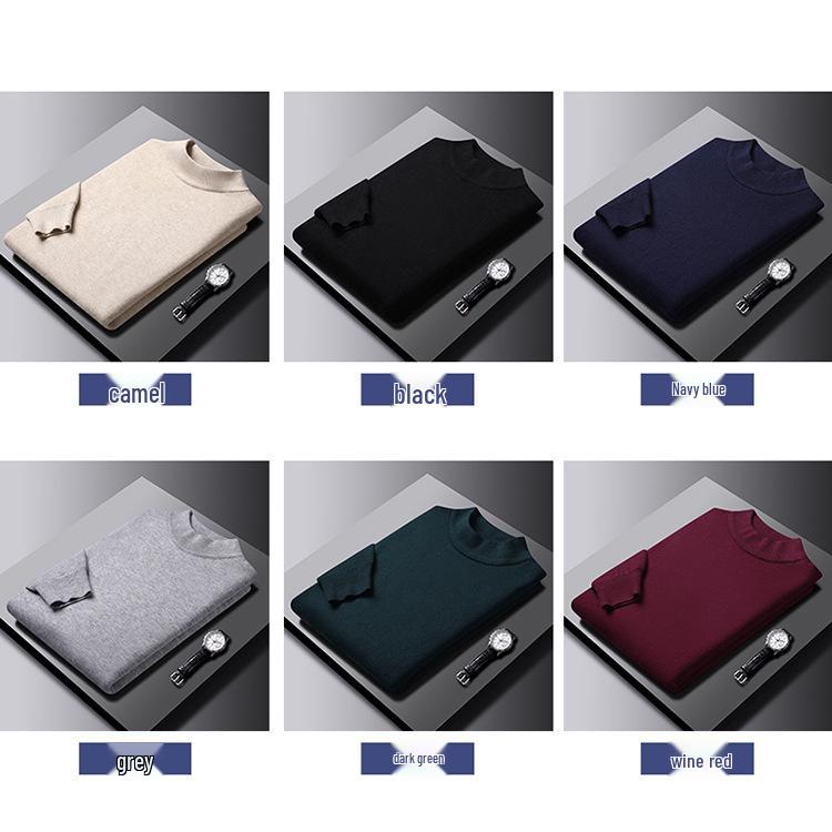 Autumn/Winter 2024 Men's Wool Half-High Collar Solid Color Sweater Cardigan