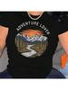 S Adventure Lover Graphic Tee, Casual Crew Neck Short Sleeve T-Shirt, 95% Spandex 5% Knit Fabric, Medium Stretch, All Seas